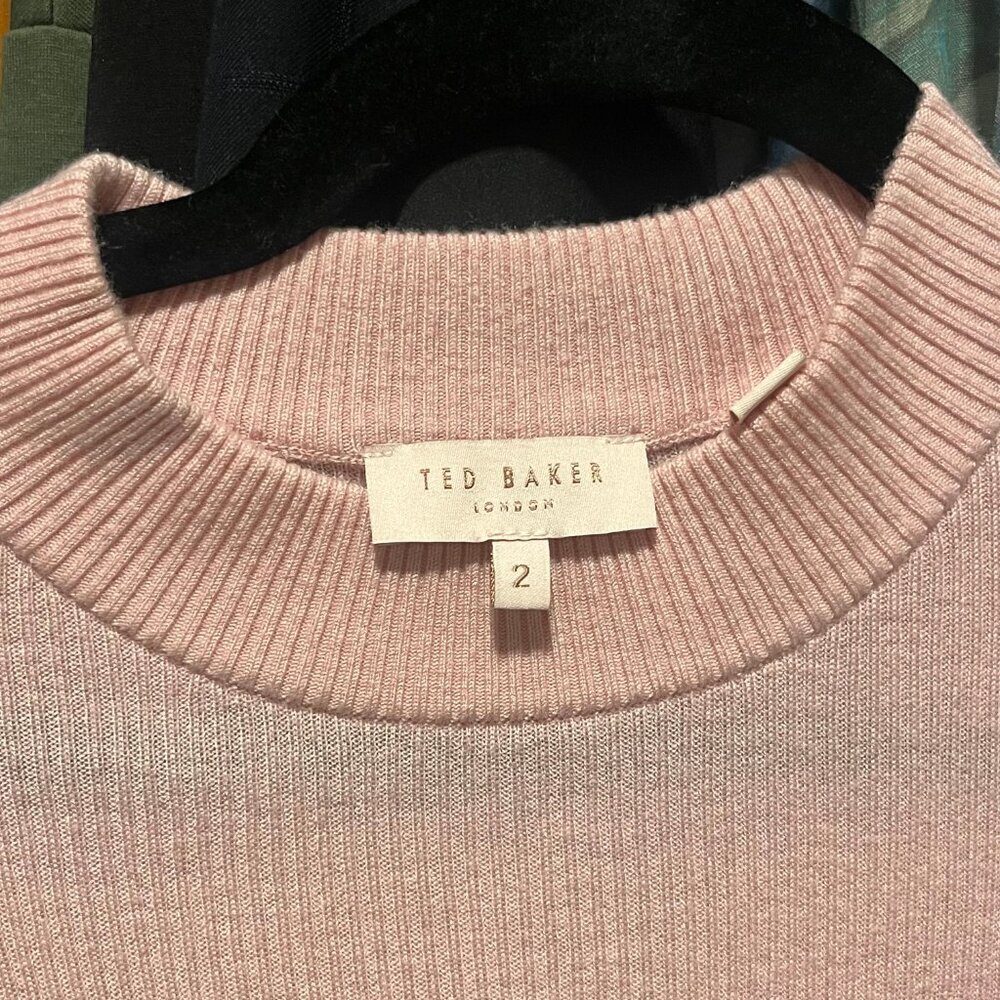 Ted Baker Womens Dixiiy Ruffled-Shoulder Long Sleeve Sweater Pale Pink Size 2 - Picture 4 of 4